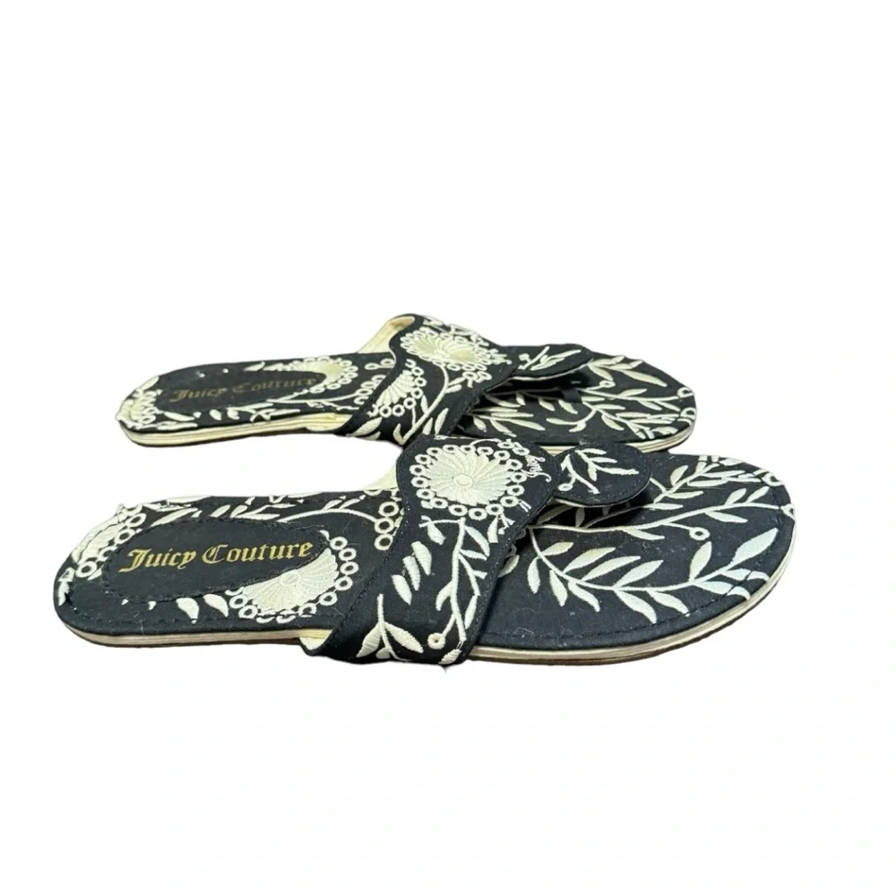 Juicy Couture Tiki embroidered Black Angel Off White Embroidery sandals Size 9